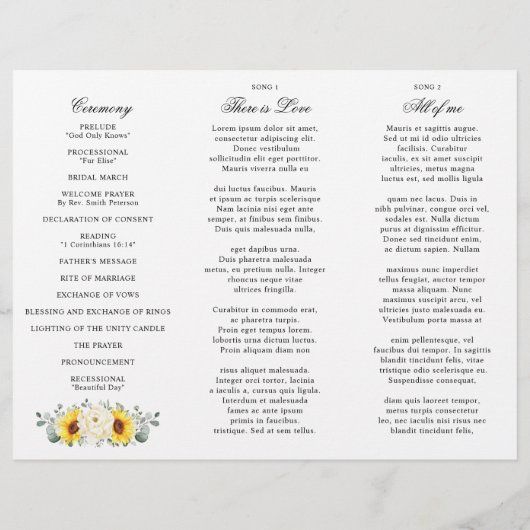 Sunflower Ivory Peony Eucalyptus Weddenschap (Achterkant)