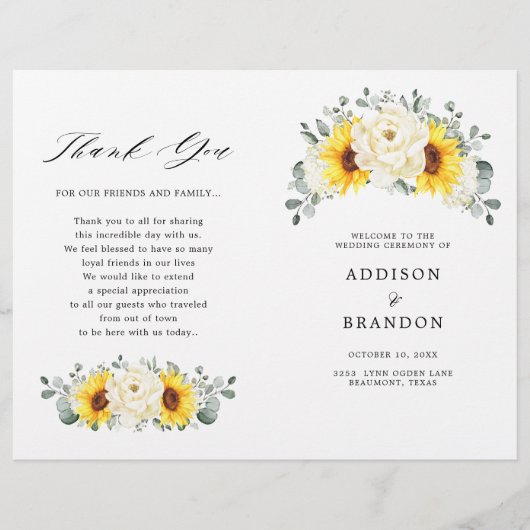 Sunflower Ivory Peony Floral Eucalyptus Programme (Voorkant)