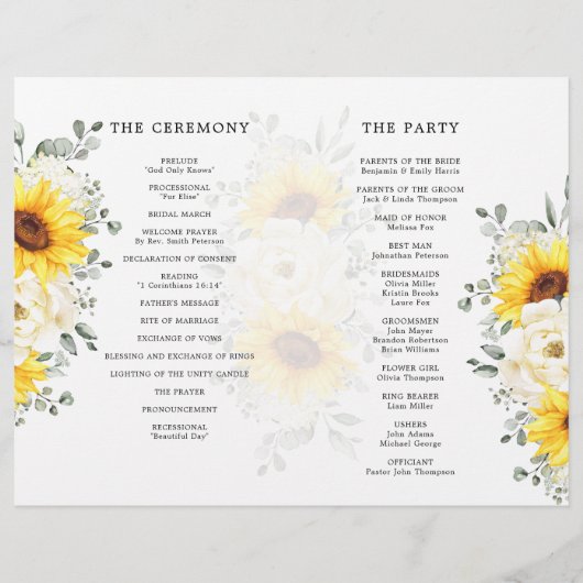 Sunflower Ivory Peony Floral Eucalyptus Programme (Achterkant)