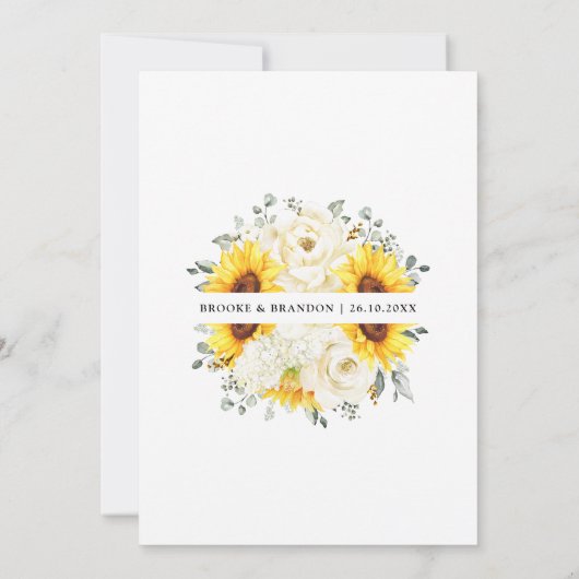 Sunflower Ivory Peony Floral Eucalyptus Wedding    Save The Date (Achterkant)