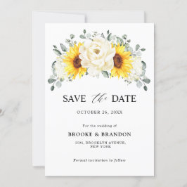 Sunflower Ivory Peony Floral Eucalyptus Wedding    Save The Date