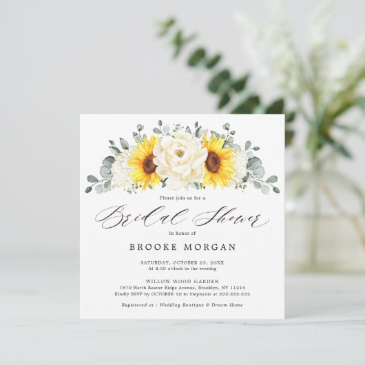 Sunflower Ivory Peony Floral Vrijgezellenfeest Kaart (Staand voorkant)