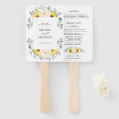Sunflower Ivory Peony Floral Wedding Programme Handwaaier (Voorkant en achterkant)