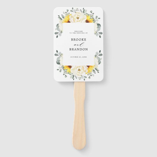 Sunflower Ivory Peony Floral Wedding Programme Handwaaier (Voorkant)