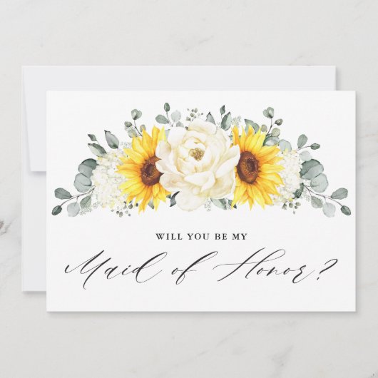 Sunflower Ivory Peony Maid of Honor Invitation Kaart (Voorkant)