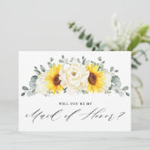 Sunflower Ivory Peony Maid of Honor Invitation Kaart (Staand voorkant)