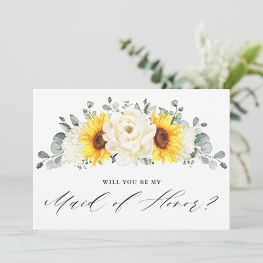 Sunflower Ivory Peony Maid of Honor Invitation Kaart (Staand voorkant)