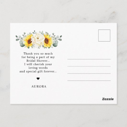 Sunflower Ivory Peony Vrijgezellenfeest Dank u wel Briefkaart (Achterkant)