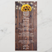 Sunflower Jar String Lights Rustic Wedding Menu (Voorkant)