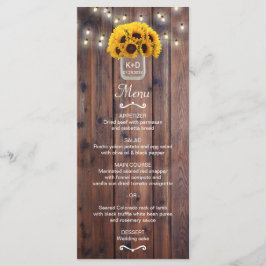 Sunflower Jar String Lights Rustic Wedding Menu