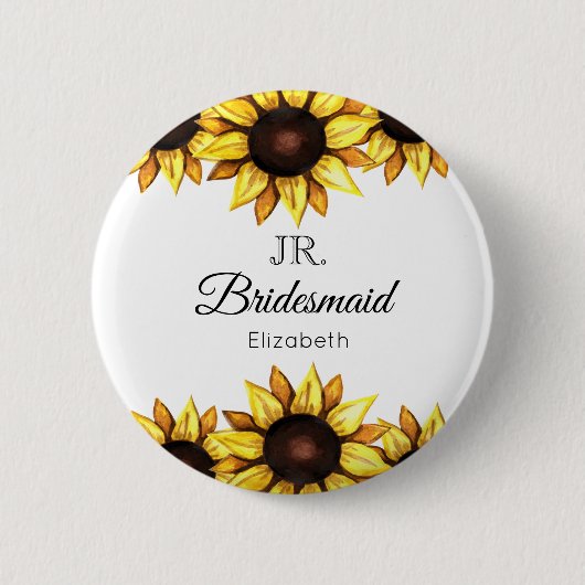 Sunflower Junior Bridesmaid Wedding Ronde Button 5,7 Cm (Voorkant)