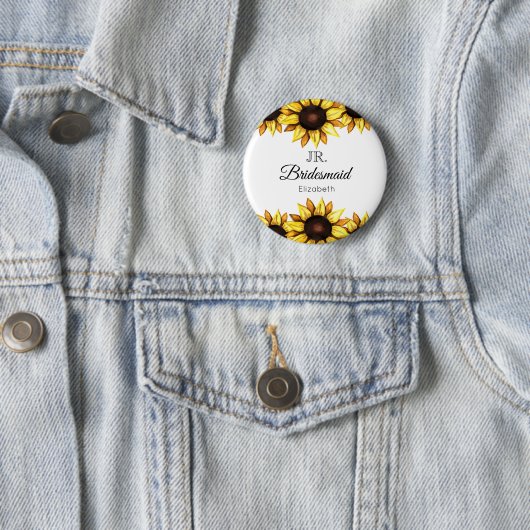 Sunflower Junior Bridesmaid Wedding Ronde Button 5,7 Cm (In situ)