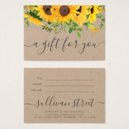 Sunflower Kraft Small Business Gift Certificate Visitekaartje