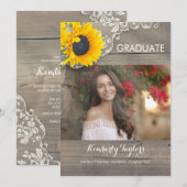 Sunflower Lace Photo Graduation Party Aankondiging (Voorkant / Achterkant)