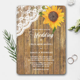 Sunflower Lace Wood Floral Weddenschap Kaart