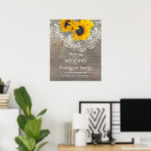 Sunflower Lace Wood Rustic Wedding Welcome Sign Poster (Thuiskantoor)
