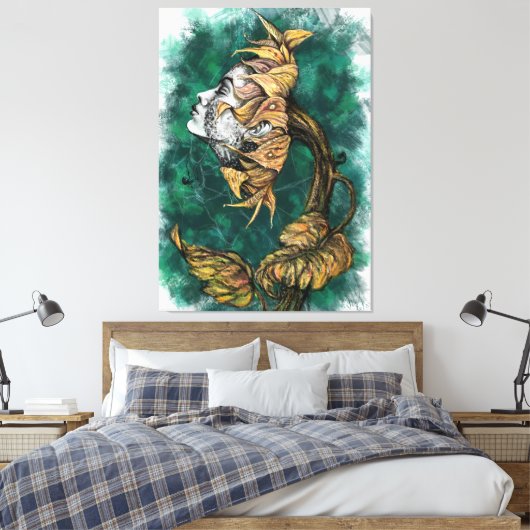 Sunflower Lady Surrealisme Canvas - schilderen Afdruk (Insitu (Slaapkamer))