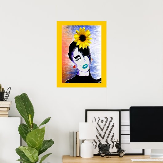Sunflower Ladybug Watercolor Art  Poster (Thuiskantoor)