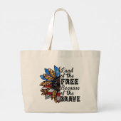 Sunflower Land of the Free Because of the Brave Grote Tote Bag (Achterkant)