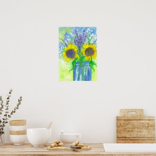 Sunflower Lavender Bouquet Poster (Keuken)