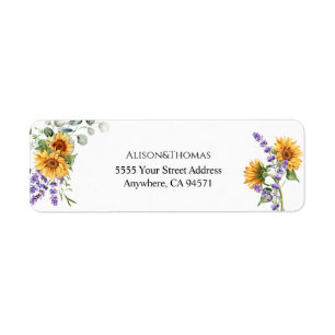 Sunflower Lavender Wedding Return Address Etiket