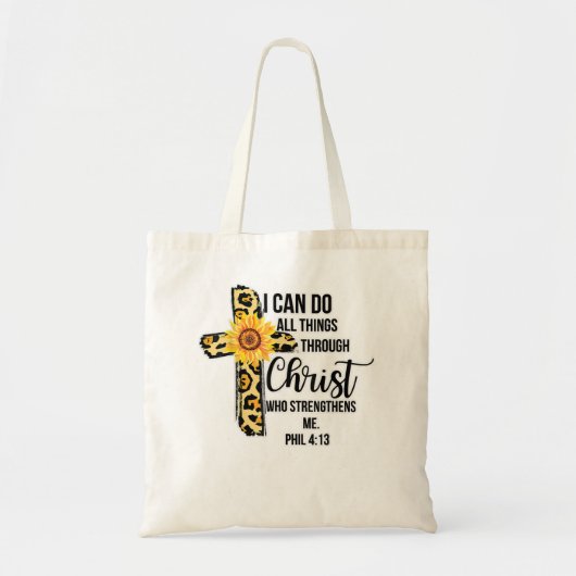 Sunflower Leopard Cheetah Print Cross Jesus Christ Tote Bag (Voorkant)