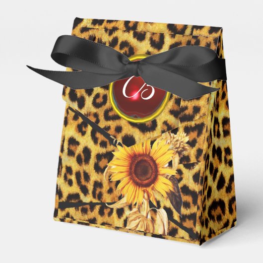 SUNFLOWER , LEOPARD FUR BOW SUMMER PARTIJ MONOGRAM BEDANKDOOSJES (Voorkant Zijde)