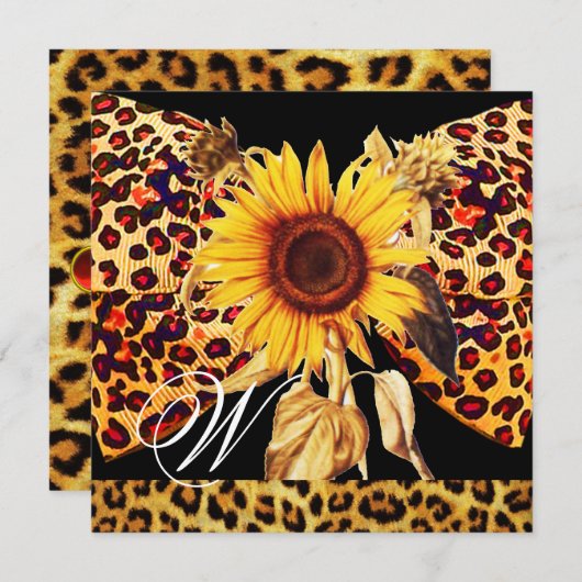 SUNFLOWER , LEOPARD FUR BOW SUMMER PARTIJ MONOGRAM KAART (Voorkant / Achterkant)