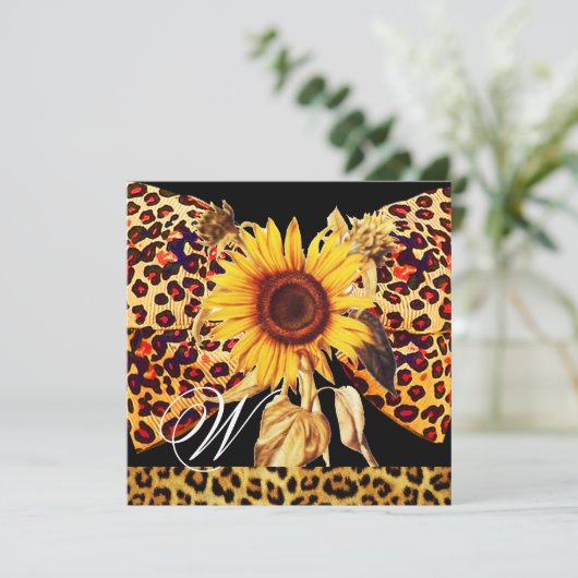 SUNFLOWER , LEOPARD FUR BOW SUMMER PARTIJ MONOGRAM KAART (Staand voorkant)