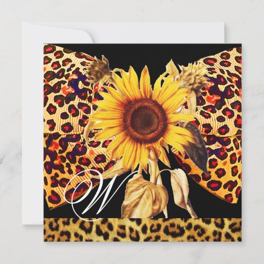 SUNFLOWER , LEOPARD FUR BOW SUMMER PARTIJ MONOGRAM KAART (Voorkant)