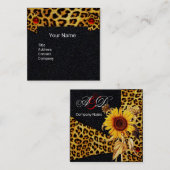 SUNFLOWER, LEOPARD FUR RIBBON, RED RUBY Black Pape Vierkante Visitekaartje (Voorkant / Achterkant)