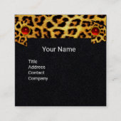 SUNFLOWER, LEOPARD FUR RIBBON, RED RUBY Black Pape Vierkante Visitekaartje (Voorkant)