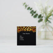 SUNFLOWER, LEOPARD FUR RIBBON, RED RUBY Black Pape Vierkante Visitekaartje (Staand voorkant)