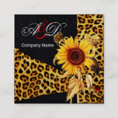 SUNFLOWER, LEOPARD FUR RIBBON, RED RUBY Black Pape Vierkante Visitekaartje (Achterkant)