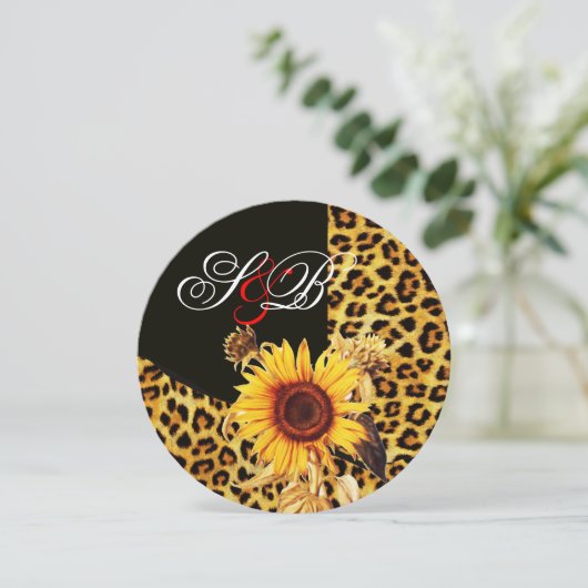 SUNFLOWER, LEOPARD FUR RIBBON, RED RUBY GEMSTONE KAART (Staand voorkant)