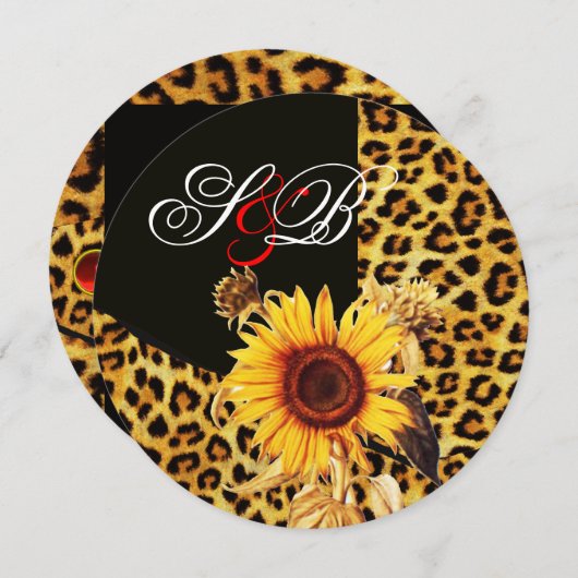 SUNFLOWER, LEOPARD FUR RIBBON, RED RUBY GEMSTONE KAART (Voorkant / Achterkant)