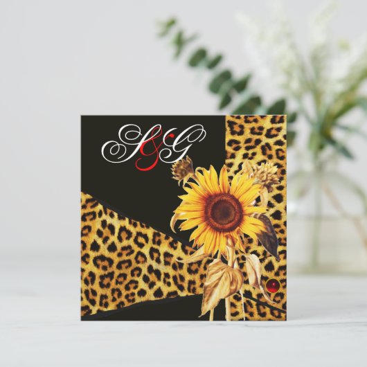 SUNFLOWER, LEOPARD FUR RIBBON, RED RUBY GEMSTONE KAART (Staand voorkant)