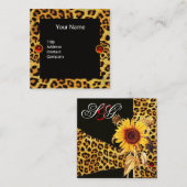 SUNFLOWER, LEOPARD FUR RIBBON, RED RUBY GEMSTONES VIERKANTE VISITEKAARTJE (Voorkant / Achterkant)