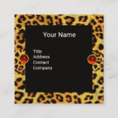 SUNFLOWER, LEOPARD FUR RIBBON, RED RUBY GEMSTONES VIERKANTE VISITEKAARTJE (Voorkant)