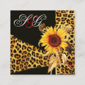 SUNFLOWER, LEOPARD FUR RIBBON, RED RUBY GEMSTONES VIERKANTE VISITEKAARTJE (Achterkant)