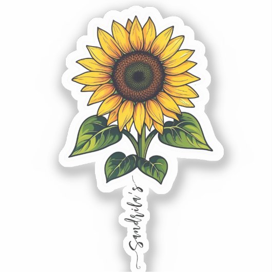 Sunflower leopard Handwritten Name Sticker (Voorkant)