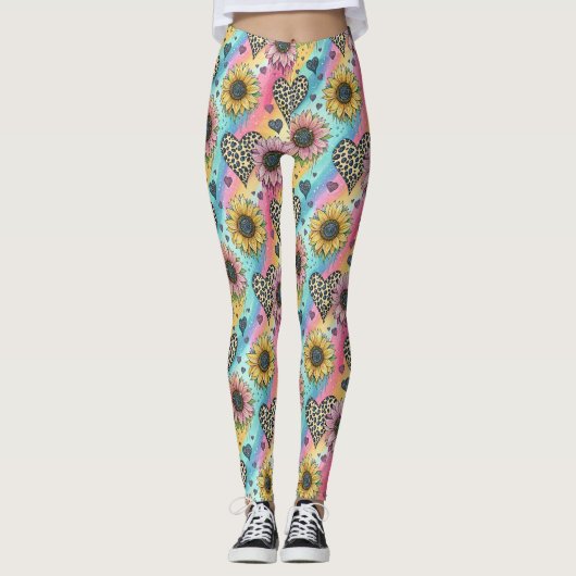 Sunflower & Leopard Heart Rainbow Leggings (Voorkant)