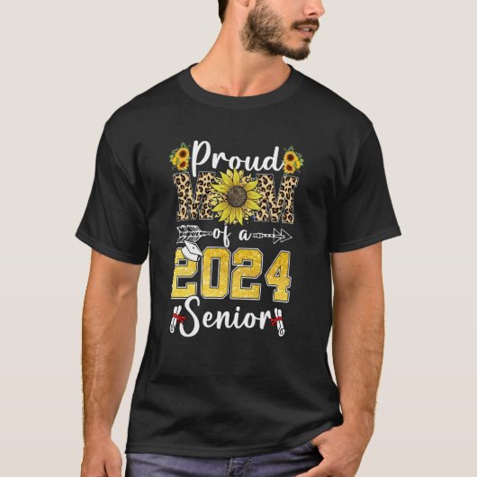 Sunflower Leopard Proud Mom Of a 2024 Senior Gradu T-shirt (Voorkant)