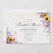 Sunflower Lilac String Lights Rustic Bridal Shower Kaart (Voorkant)