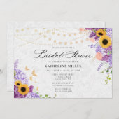 Sunflower Lilac String Lights Rustic Bridal Shower Kaart (Voorkant / Achterkant)