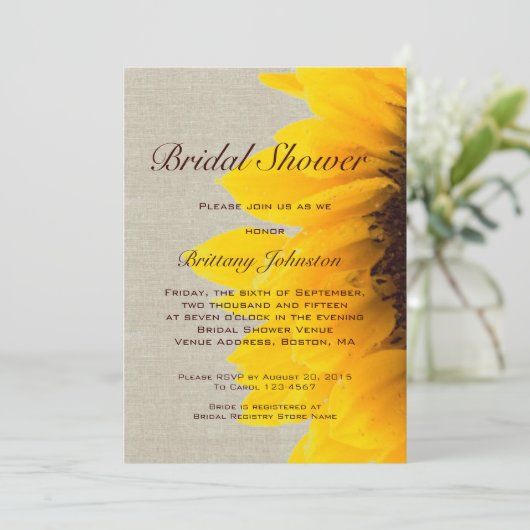 Sunflower Linen Rustic Bridal Shower Kaart (Staand voorkant)