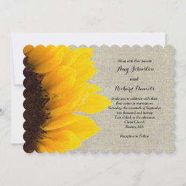 Sunflower Linen Rustic Wedding Invitation Kaart