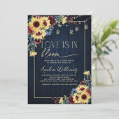 Sunflower Love is in bloei Navy Waterverf Bloemen Kaart (Staand voorkant)