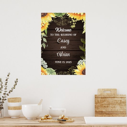 Sunflower Love: Welkom bij ons huwelijk Poster (Keuken)