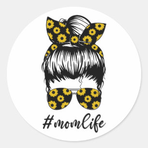 Sunflower Ma Life Messy Bun Cute Moederdag Ronde Sticker